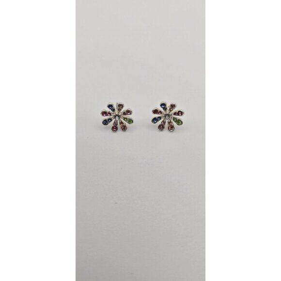 VTG Flower Power Rainbow Rhinestone Daisy Floral Stud Post Earrings Womens Gift - Picture 8 of 9